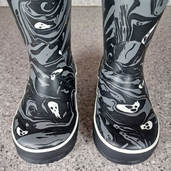 BOGS Rainboot Black Gray Ghost Spooky Kids Waterproof Shoes - Picture 4 of 9